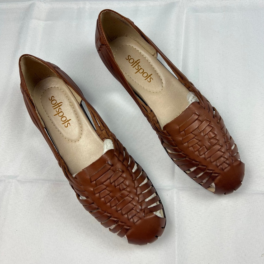 Softspots Trinidad‎ Brown Woven Leather Flats Comfort Slip On Loafers Size 10 M - Picture 2 of 11